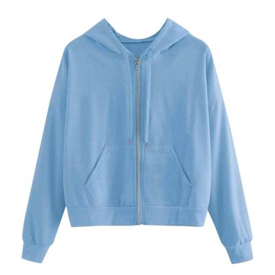 Women Casual Cropped Zip Up Hoodie Cute Crop Top Y2K Teen Girls Trendy Lightweight Crop Jacket Long Sleeve Sweatshirt Blue