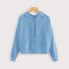 Women Casual Cropped Zip Up Hoodie Cute Crop Top Y2K Teen Girls Trendy Lightweight Crop Jacket Long Sleeve Sweatshirt Blue view 2