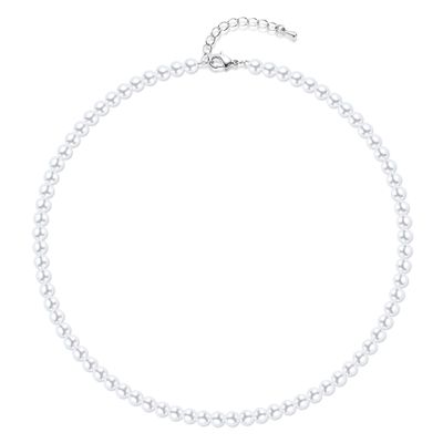 Aleasha 6mm Faux Pearl Necklace for Women Men 18" Round White Pearl Strand Wedding Jewelry (6mm,18", White)