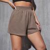 Womens 5" Sports Shorts Loose Comfy Yoga Sweat Cotton Shorts Athletic Fit High Waist Pockets Running Lounge Short Pant Brown view 2