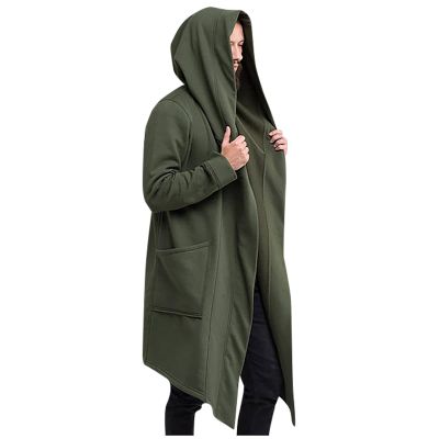 hhaappyy Men's Mid-Length Street Fashion Steampunk Cape Cloak with Hood Long Sleeve Fleece Cardigan Trench Coat with Pockets