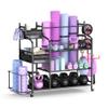 Mythinglogic Weight Rack for Dumbbells, Home Gym Storage for Yoga Mat Dumbbells Kettlebells and Strength Training Equipment, Dumbbell Rack with Wheels and Hanging Hooks (Black) view 1