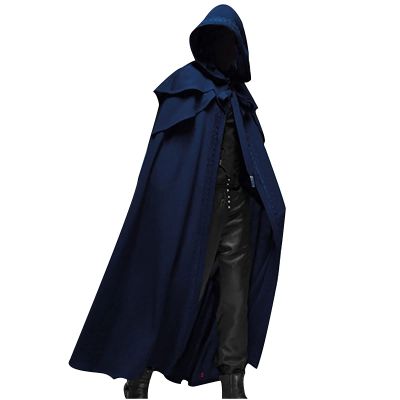 hhaappyy Men's Halloween Hooded Robe Cloak Full Length Cape Knight Fancy Cool Cosplay Costume Retro Gothic Hooded Cloak Capes, Blue