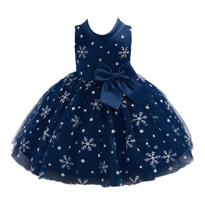 Kaerm Girls Sleeveless Snowflake Printed Christmas Dress Princess Pageant Birthday Party Ball Gown Dark Blue 9-12 Months