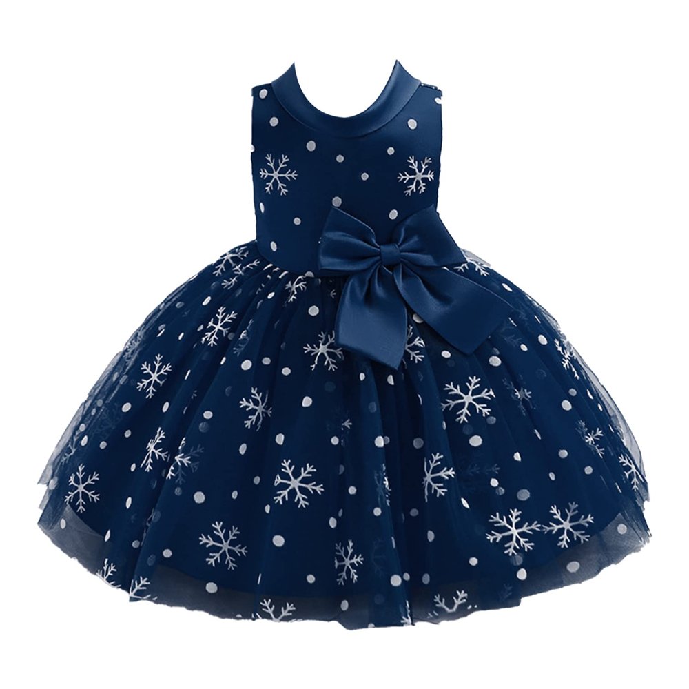 Kaerm Girls Sleeveless Snowflake Printed Christmas Dress Princess Pageant Birthday Party Ball Gown Dark Blue 9-12 Months
