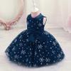 Kaerm Girls Sleeveless Snowflake Printed Christmas Dress Princess Pageant Birthday Party Ball Gown Dark Blue 9-12 Months view 2