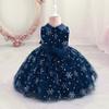 Kaerm Girls Sleeveless Snowflake Printed Christmas Dress Princess Pageant Birthday Party Ball Gown Dark Blue 9-12 Months view 3