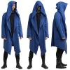 hhaappyy Men's Mid-Length Street Fashion Steampunk Cape Cloak with Hood Long Sleeve Fleece Cardigan Trench Coat with Pockets, Blue view 2