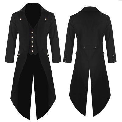 hhaappyy Mens Gothic Tailcoat Jacket Vintage Steampunk Victorian Long Coat Halloween Costumes Medieval Renaissance Coats