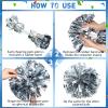 Yunsailing 24 Pack Cheerleading Pom Poms with Baton Handle 14.5 Inch Metallic Cheering Squad Pompoms for Team Sports Football Dance Cheering Adults(Silver) view 4