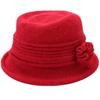 Womens Winter Knitted Cloche Bucket Hat Vintage Crochet Brimmed Skull Cap with Flower Warm Cold Weather Hat Red view 1