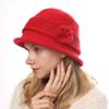Womens Winter Knitted Cloche Bucket Hat Vintage Crochet Brimmed Skull Cap with Flower Warm Cold Weather Hat Red view 2