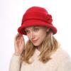 Womens Winter Knitted Cloche Bucket Hat Vintage Crochet Brimmed Skull Cap with Flower Warm Cold Weather Hat Red view 4