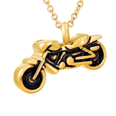Miity Haiy Motorcycle Cremation Jewelry for Ashes Pendant Locket Stainless Steel Keepsake Memorial Urn Necklace for Women Men (Gold)