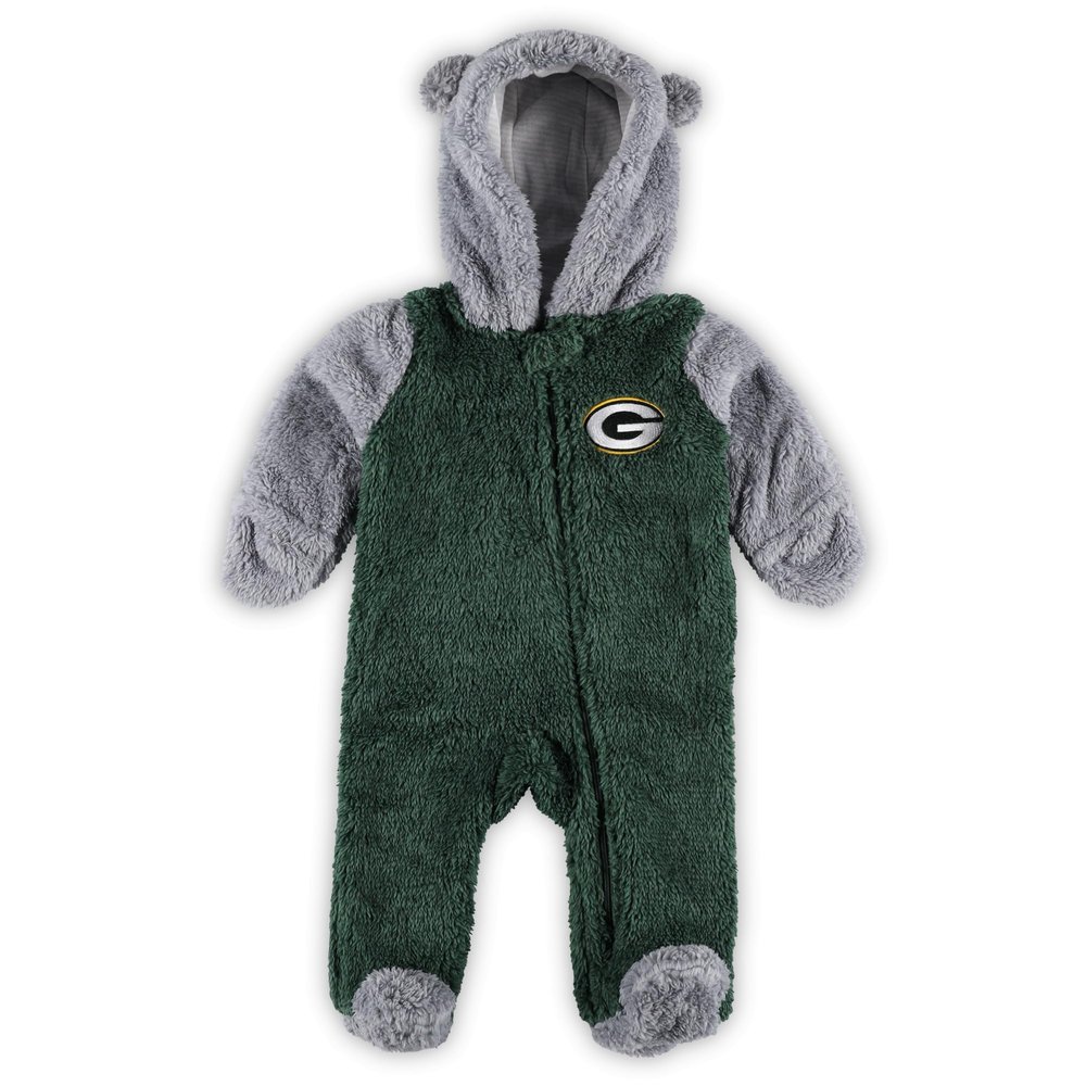 Outerstuff Newborn & Infant Green/Gray Green Bay Packers Game Nap Teddy Fleece Bunting Full-Zip Sleeper