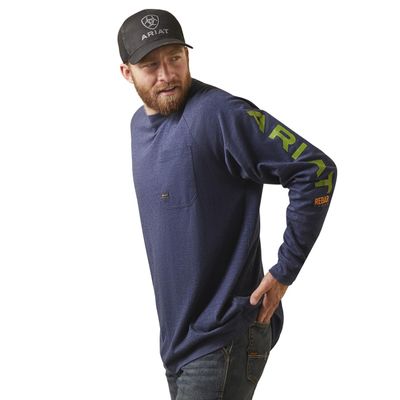 ARIAT Mens Rebar Cotton Strong Graphic T-Shirt Navy Heather