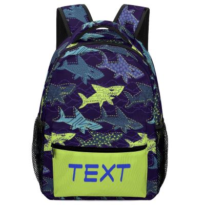 Fovanxixi Custom Hand Drawn Shark Backpack for Kids Boys Girls, Children Personalized Backpack with Name Text Customized Daypack Schoolbag for Student Bookbag