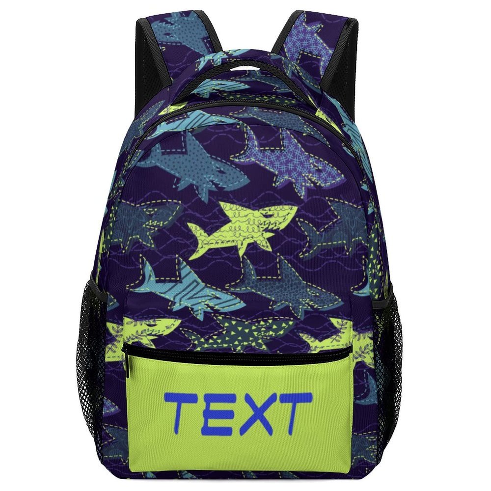 Fovanxixi Custom Hand Drawn Shark Backpack for Kids Boys Girls, Children Personalized Backpack with Name Text Customized Daypack Schoolbag for Student Bookbag