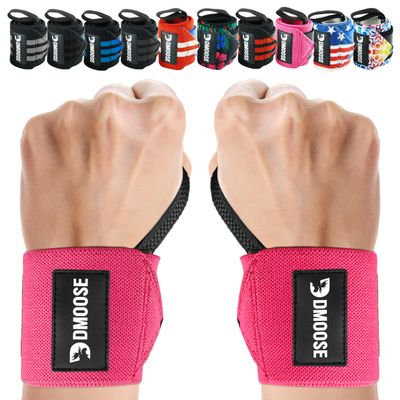 DMoose Wrist Straps for Weightlifting 12 and 18 Inches Thumb Loops with Wrist Support for Workouts Powerlifting Wrist Straps for Weight Lifting Men and Women Pink