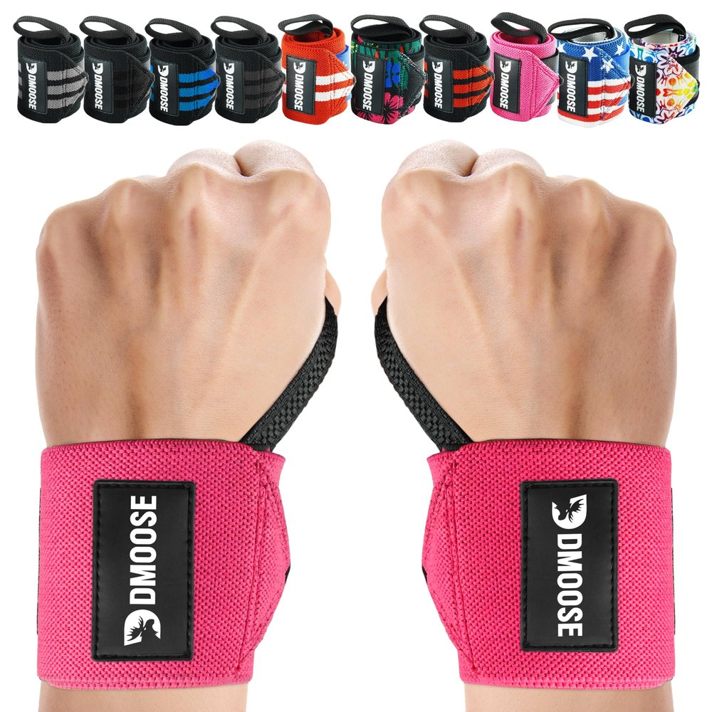 DMoose Wrist Straps for Weightlifting 12 and 18 Inches Thumb Loops with Wrist Support for Workouts Powerlifting Wrist Straps for Weight Lifting Men and Women Pink