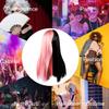 CALLARON 25.6 Inch Half Pink Half Black Synthetic Hair Wig Long Straight Color-Blocking Wig for Women Cosplay Festival Party view 3