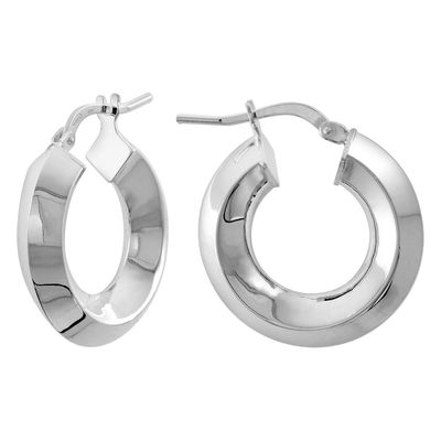 3/4 inch Sterling Silver 5mm Tube Thick Knife Edge Hoop Earrings for Women Click Top 20mm Round Italy
