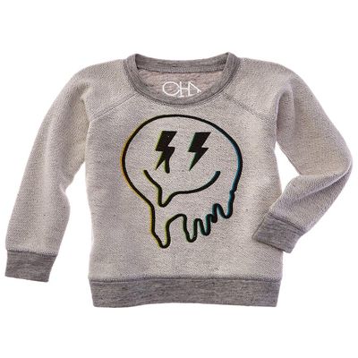 CHASER Boy's Drippy Smiles Cozy Knit Crew Neck (Toddler/Little Kids) Heather Grey 5 Little Kid