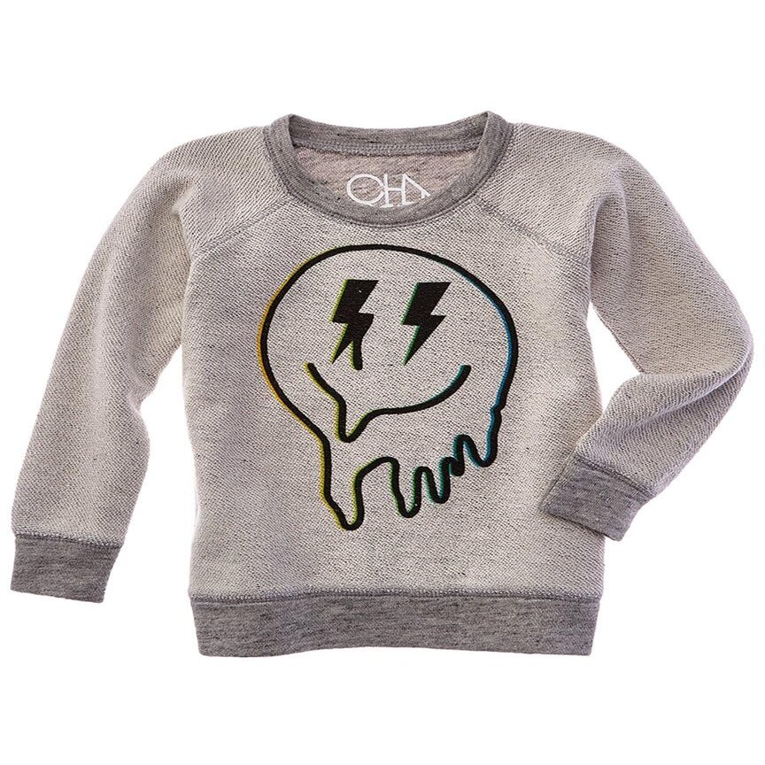 CHASER Boy's Drippy Smiles Cozy Knit Crew Neck (Toddler/Little Kids) Heather Grey 5 Little Kid