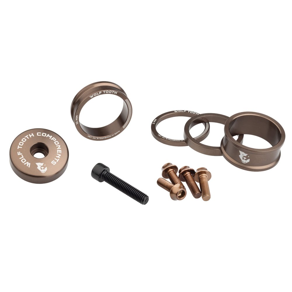 Wolf Tooth Anodized Espresso Color Kit Water Cage Bolts Stemcap 5mm Spacers 3mm 5mm 10mm 15mm