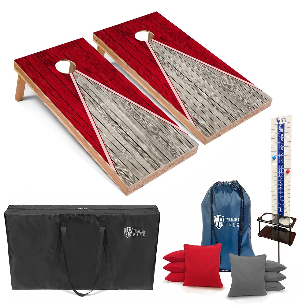 Tailgating Pros Pyramid Cornhole Board Set: Score Keeper, Bean Bags, and Carrying Case-4'x2' Regulation Corn Hole Toss Game - Optional LED Lights