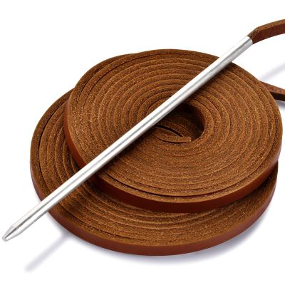 TeeLiy Softball and Baseball Glove Lace Kit - Mitt Leather Lacing Repair in Baseball Gloves - Deluxe Relacing - 2 Leather Laces and 1 Needle (Tan)
