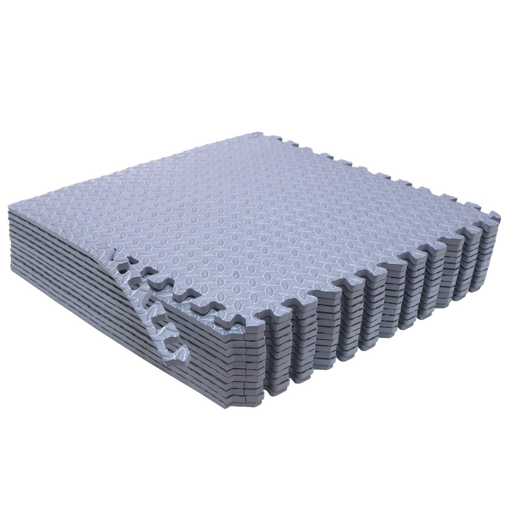 HTTMT- 12X(48 Sqft) Gray Gym Floor Mat 24x24 EVA Foam Interlocking Exercise Fitness Puzzle Floor Gym Yoga Mat Workout Pad [P/N: MTET-HOME012-12PC]