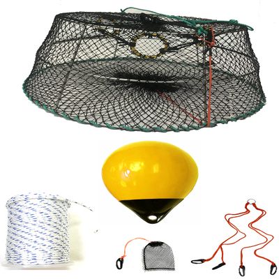 KUFA Sports Tower Style Prawn Trap with 5/16" x400' Composited Sinking Line, 1/4" mesh Size Bait Bag, Harness & Yellow Float Combo (CT77+PBM30Y+HA2)