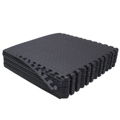 HTTMT- 12X(48 Sqft) Black Gym Floor Mat 24x24 EVA Foam Interlocking Exercise Fitness Puzzle Floor Gym Yoga Mat Workout Pad [P/N: MTET-HOME012-12PC]