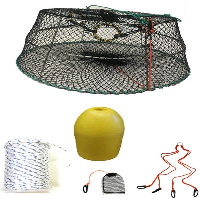KUFA Sports Tower Style Prawn Trap with 5/16" x400' Composited Sinking Line, 1/4" mesh Size Bait Bag, Harness & Yellow Float Combo (CT77+PBM3+HA2)