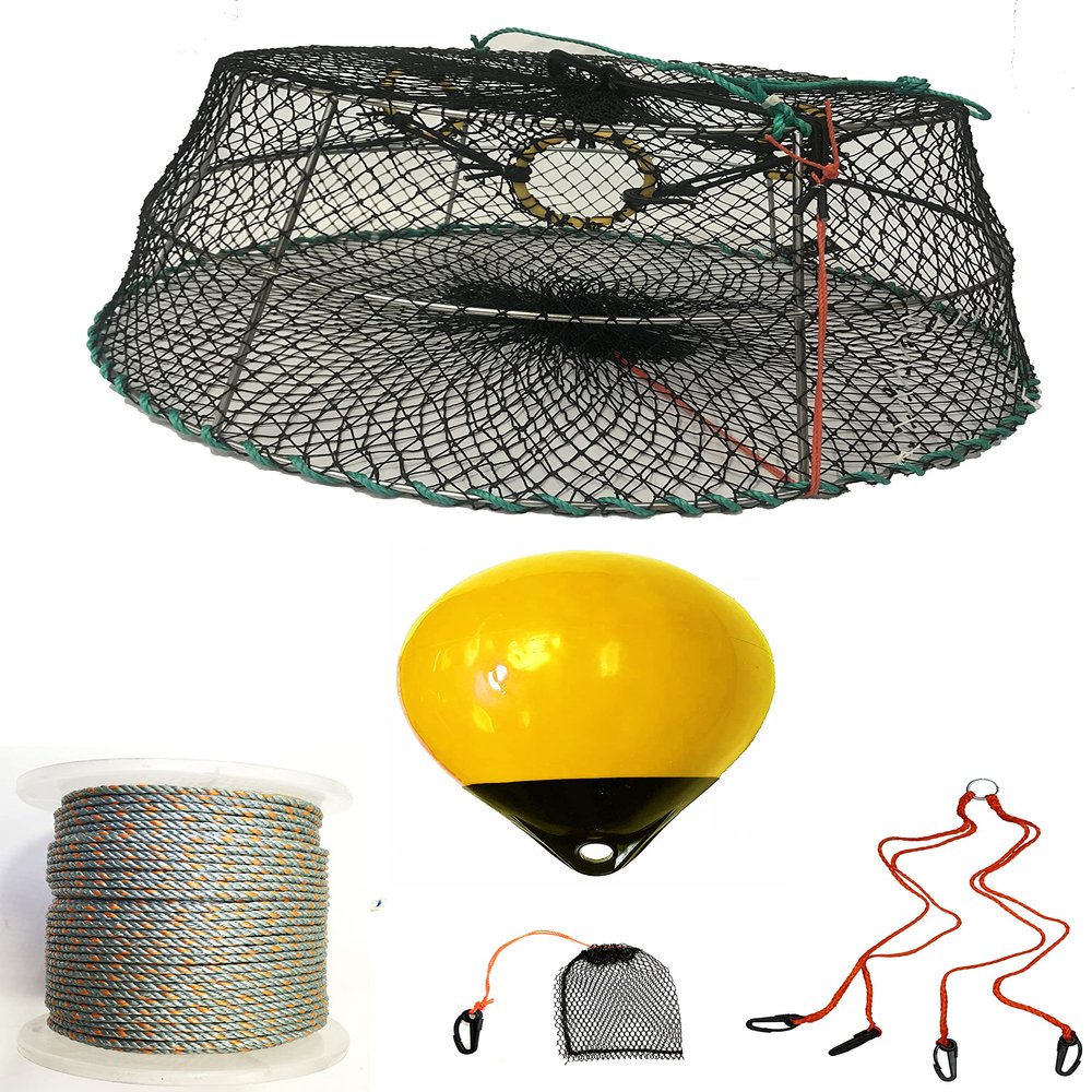 KUFA Sports Tower Style Prawn Trap with 400' Rope, Yellow Float, Bait Bag & Harness Combo (CT77+PBQ30Y+HA2)