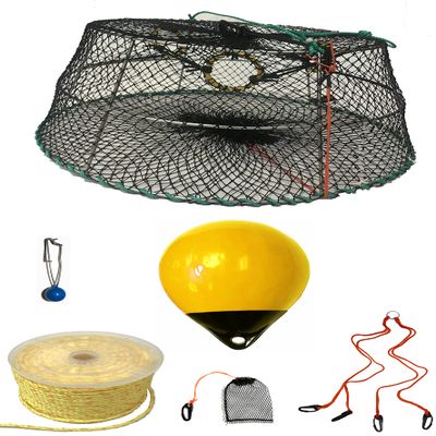 KUFA Sports Tower Style Prawn Trap with 400' Rope, Yellow Float, Bait Bag & Harness Combo (CT77+PBP38Y+HA2)