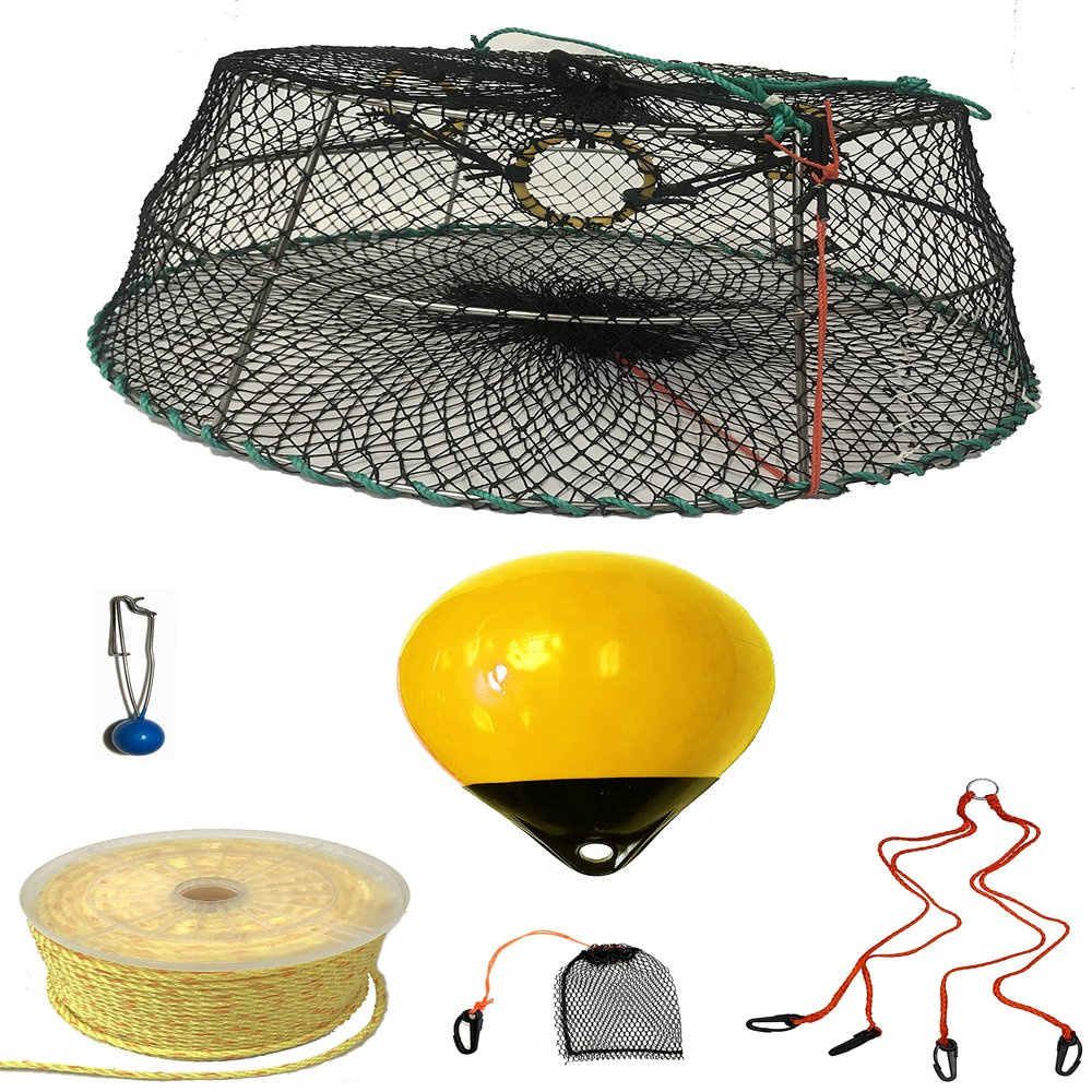 KUFA Sports Tower Style Prawn Trap with 400' Rope, Yellow Float, Bait Bag & Harness Combo (CT77+PBP38Y+HA2)