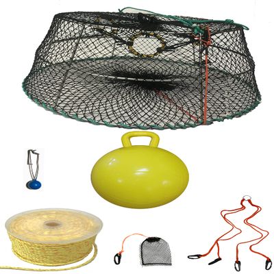 KUFA Sports Tower Style Prawn Trap with 400' Rope, Yellow Float, Bait Bag & Harness Combo (CT77+PBP5+HA2)