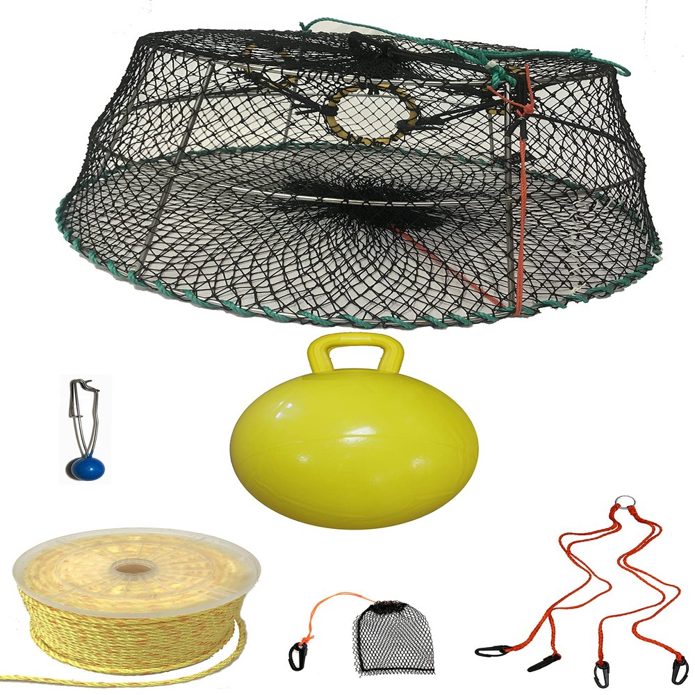 KUFA Sports Tower Style Prawn Trap with 400' Rope, Yellow Float, Bait Bag & Harness Combo (CT77+PBP5+HA2)