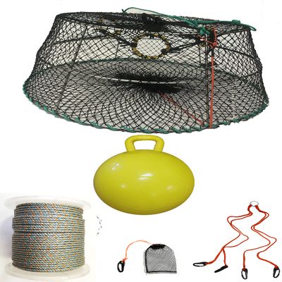 KUFA Sports Tower Style Prawn Trap with 400' Rope, Yellow Float, Bait Bag & Harness Combo (CT77+PBQ38Y+HA2)