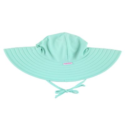 RuffleButts Baby/Toddler Girls UPF 50+ Sun Protective Wide Brim Swimwear Sun Hat - Vintage Aqua, 3T-5