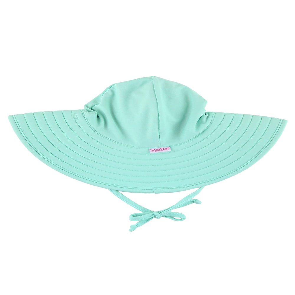 RuffleButts Baby/Toddler Girls UPF 50+ Sun Protective Wide Brim Swimwear Sun Hat - Vintage Aqua, 3T-5