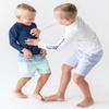 RUGGEDBUTTS Boys UPF50+ Sun Protection Seersucker Swim Trunks - Periwinkle Blue Seersucker, 7 view 3