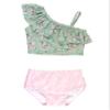 RuffleButts Girls UPF50+ Sun Protection One Shoulder Ruffle Tankini Two Piece Swimsuit - Tea Roses, 12-18m view 1