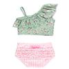 RuffleButts Girls UPF50+ Sun Protection One Shoulder Ruffle Tankini Two Piece Swimsuit - Tea Roses, 12-18m view 2