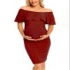 AONESX Off Shoulder Maternity Dresses for Baby Shower Photoshoot, Pregnancy Dress Red XL view 1