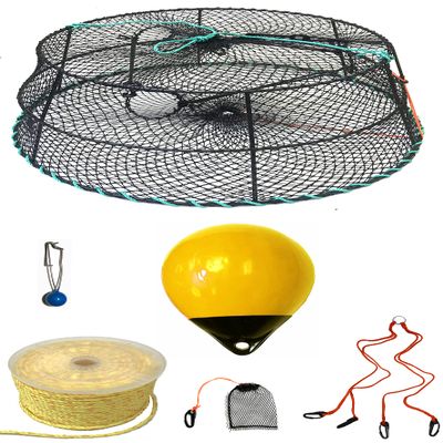 KUFA Sports Tower Style Vinyl Coated Prawn Trap with 5/16" x 400' Poly Rope & Line Weight, Bait Bag, Harness & Yellow Float Combo (CT79+PBP38Y+HA2)
