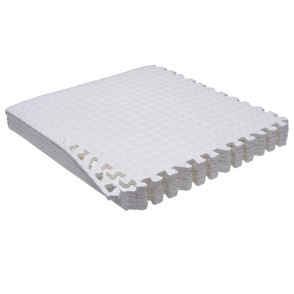 HTTMT- 6X(24 Sqft) White Gym Floor Mat 24x24 EVA Foam Interlocking Exercise Fitness Puzzle Floor Gym Yoga Mat Workout Pad [P/N: MTET-HOME012-6PC]