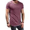 Men's Crew Neck Ripped T-Shirts Casual Muscle Workout Athletic Shirt Solid Color Short Sleeve Destroyed Holes Tee (Purple,Small) view 1